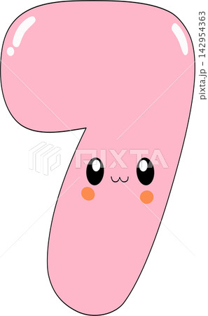 Cute pink number seven digit character with cute eyes seventh counting math symbol sticker print visual graphic clipart artwork design icon element illustration 142954363
