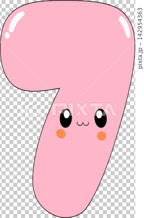Cute pink number seven digit character with cute eyes seventh counting math symbol sticker print visual graphic clipart artwork design icon element illustration 142954363