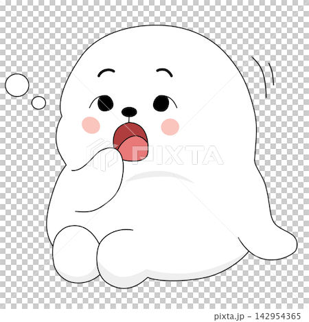 Cute white baby seal character sighing relieved tired calm relaxed mood reaction sticker print visual graphic clipart artwork design icon element illustration 142954365