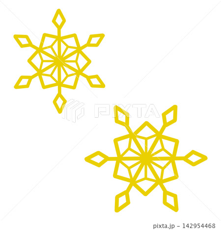 黄色の雪の結晶二つのイラスト 142954468