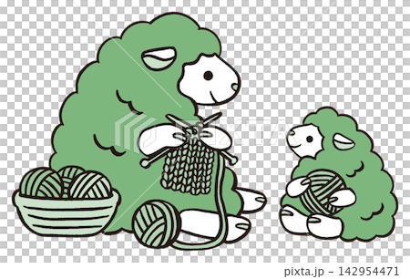 New Year's card for the Year of the Sheep, 2027: Vector illustration of a knitting sheep and yarn. New Year's card for the Year of the Sheep, 2027: Vector illustration of a knitting sheep and yarn. 142954471