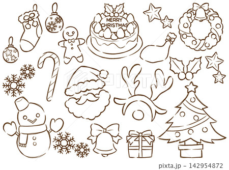 かわいいクリスマスのイラスト素材セット　手描き風線画 142954872