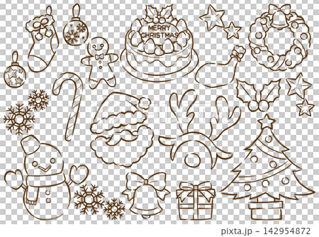 かわいいクリスマスのイラスト素材セット　手描き風線画 142954872