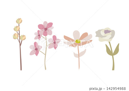 Cute spring flowers set. Hand drawn vector illustration in cartoon style. 142954988