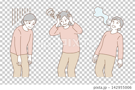 一組 3 個負面姿勢,適合感到沮喪、焦慮或疲憊的老年女性。 一組 3 個負面姿勢,適合感到沮喪、焦慮或疲憊的老年女性。 142955006