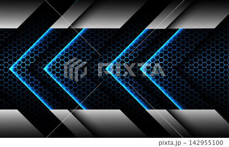 Abstract blue light arrow power direction hexagon mesh cyber technology futuristic style design modern background vector 142955100