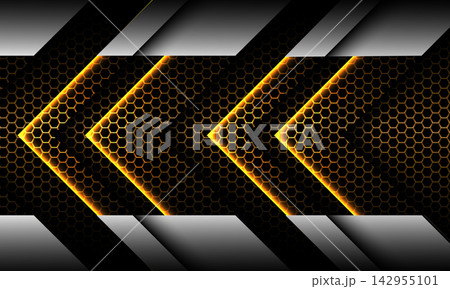 Abstract yellow light arrow power direction hexagon mesh cyber technology futuristic style design modern background vector 142955101