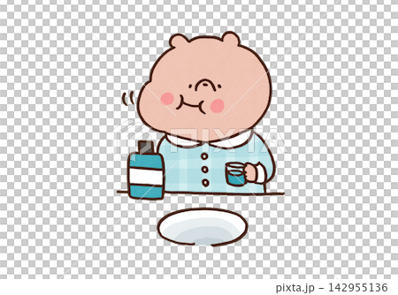 A bear swishing mouthwash around in its mouth (oral care/bad breath prevention) A bear swishing mouthwash around in its mouth (oral care/bad breath prevention) 142955136