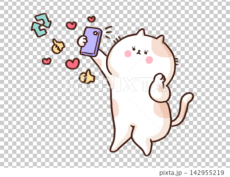 いいねをもらうためにスマホで自撮りをする猫(承認欲求・自己顕示欲) いいねをもらうためにスマホで自撮りをする猫(承認欲求・自己顕示欲) 142955219