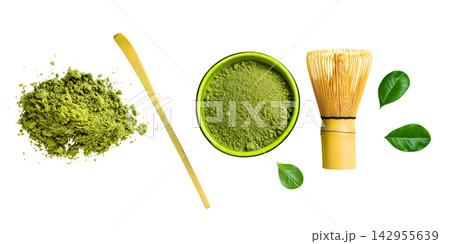 Matcha. Matcha powder and whisk arranged for traditional tea preparation. PNG Matcha. Matcha powder and whisk arranged for traditional tea preparation. PNG 142955639