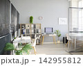 Bright modern veterinary clinic office interior with computer, plants and blinds 142955812