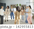 Diverse businesswomen team in office during coaching workshop discussion session 142955813