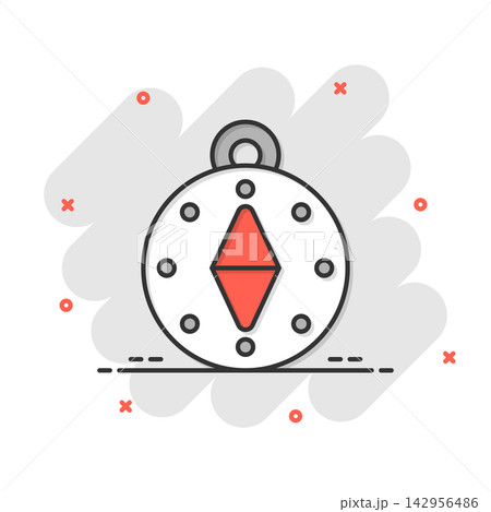 Compass icon in comic style. Navigation equipment cartoon vector illustration on white isolated background. Journey direction splash effect business concept. Compass icon in comic style. Navigation equipment cartoon vector illustration on white isolated background. Journey direction splash effect business concept. 142956486