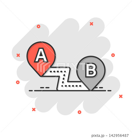 Map pin icon in comic style. Gps navigation cartoon vector illustration on white isolated background. Locate position splash effect business concept. Map pin icon in comic style. Gps navigation cartoon vector illustration on white isolated background. Locate position splash effect business concept. 142956487