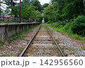 単線の駅のプラットフォームと線路 単線の駅のプラットフォームと線路 142956560