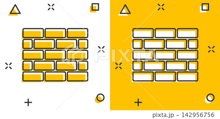 Vector cartoon wall brick icon in comic style. Wall sign illustration pictogram. Stone business splash effect concept. Vector cartoon wall brick icon in comic style. Wall sign illustration pictogram. Stone business splash effect concept. 142956756