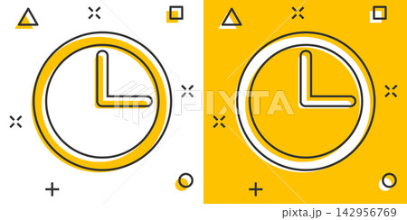Vector cartoon clock timer icon in comic style. Watch sign illustration pictogram. Clock business splash effect concept. 142956769
