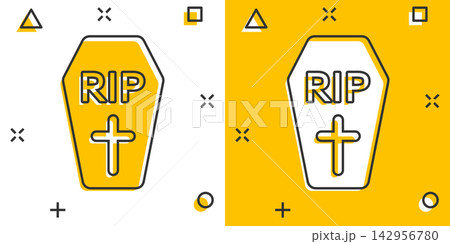 Vector cartoon halloween grave icon in comic style. Gravestone sign illustration pictogram. Rip business splash effect concept. Vector cartoon halloween grave icon in comic style. Gravestone sign illustration pictogram. Rip business splash effect concept. 142956780