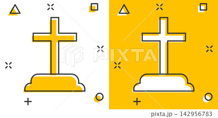Vector cartoon halloween grave icon in comic style. Gravestone sign illustration pictogram. Rip business splash effect concept. Vector cartoon halloween grave icon in comic style. Gravestone sign illustration pictogram. Rip business splash effect concept. 142956783