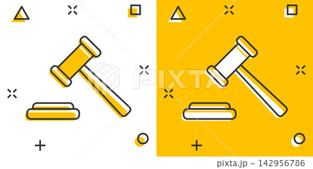 Vector cartoon auction hammer icon in comic style. Court tribunal sign illustration pictogram. Hammer business splash effect concept. Vector cartoon auction hammer icon in comic style. Court tribunal sign illustration pictogram. Hammer business splash effect concept. 142956786