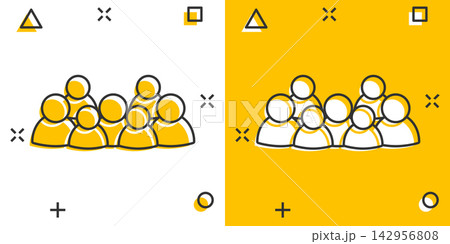 Vector cartoon group of people icon in comic style. Persons sign illustration pictogram. People business splash effect concept. 142956808