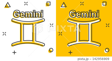 Vector cartoon gemini zodiac icon in comic style. Astrology sign illustration pictogram. Gemini horoscope business splash effect concept. Vector cartoon gemini zodiac icon in comic style. Astrology sign illustration pictogram. Gemini horoscope business splash effect concept. 142956909