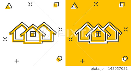 Cartoon house icon in comic style. Home illustration pictogram. House splash business concept. 142957021