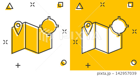 Cartoon map pin icon in comic style. Location gps illustration pictogram. Destination sign splash business concept. Cartoon map pin icon in comic style. Location gps illustration pictogram. Destination sign splash business concept. 142957039