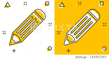 Vector cartoon pencil icon in comic style. Pen sign illustration pictogram. Pencil business splash effect concept. Vector cartoon pencil icon in comic style. Pen sign illustration pictogram. Pencil business splash effect concept. 142957243