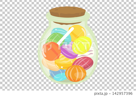 一幅裝在軟木塞瓶中的彩色糖果插圖。 一幅裝在軟木塞瓶中的彩色糖果插圖。 142957396