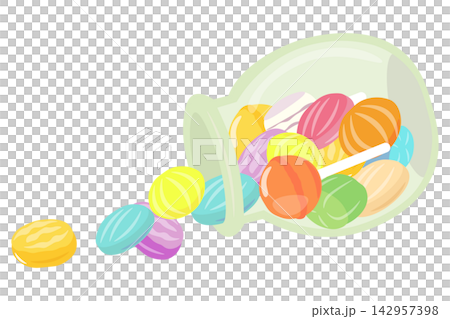 An illustration of colorful candies spilling out of an overturned bottle. An illustration of colorful candies spilling out of an overturned bottle. 142957398
