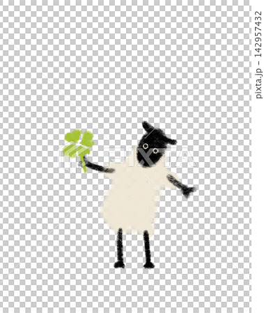 An illustration of a cute lamb holding a clover. An illustration of a cute lamb holding a clover. 142957432