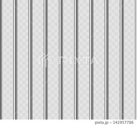 Seamless metallic prison bars vector texture with realistic steel jail rods, chrome cage barrier overlay background for game poster assets 142957786