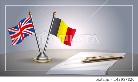 Small national flag of United Kingdom  and Belgium flag Relation, Template Vector Illustration 142957820