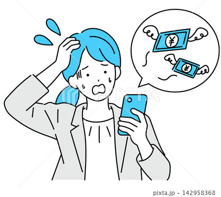 課金をしすぎて焦っている女性 142958368