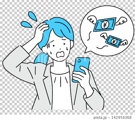 課金をしすぎて焦っている女性 142958368