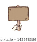 手で持った木製の立て札のイラスト素材 142958386