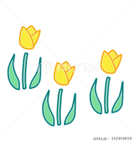 手描きのチューリップ3本 イエロー 段違い(中央低) 手描きのチューリップ3本 イエロー 段違い(中央低) 142959659