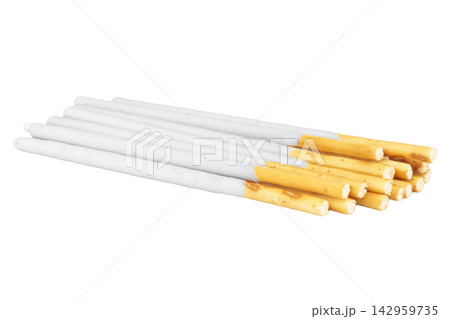 White chocolate coated biscuit sticks isolated on white background White chocolate coated biscuit sticks isolated on white background 142959735