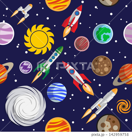 Seamless pattern on the space theme. Vector illustration. Seamless pattern on the space theme. Vector illustration. 142959758