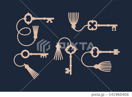 Door keys vintage style with tassel blue Door keys vintage style with tassel blue 142960408