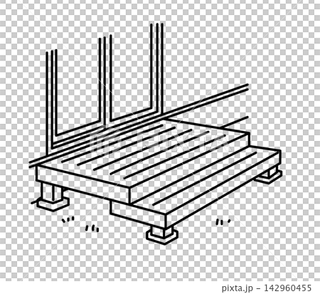 戸建住宅のウッドデッキ_線画 戸建住宅のウッドデッキ_線画 142960455