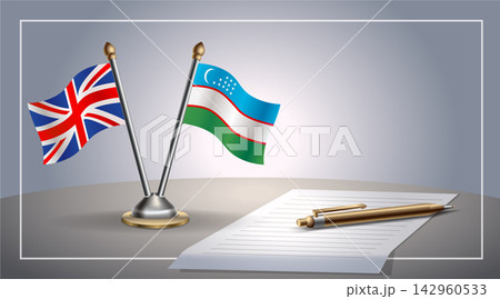 Small national flag of United Kingdom and Uzbekistan flag Relation, Template Vector Illustration 142960533