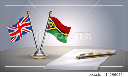 Small national flag of United Kingdom and Vanuatu flag Relation, Template Vector Illustration 142960534