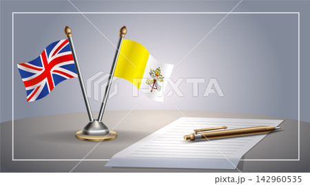 Small national flag of United Kingdom and Vatican City flag Relation, Template Vector Illustration 142960535