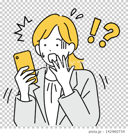 A woman who is shocked to see a smartphone A woman who is shocked to see a smartphone 142960734