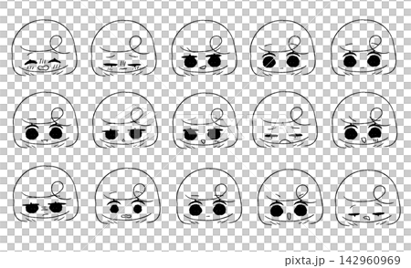 Simple line art illustrations of a black-haired girl with 15 different facial expressions. Simple line art illustrations of a black-haired girl with 15 different facial expressions. 142960969
