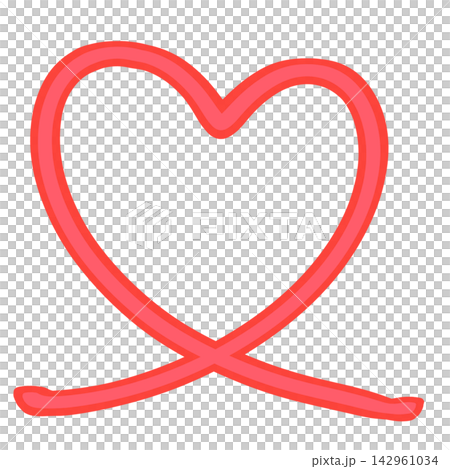 A single-stroke red heart, hand-drawn line 142961034