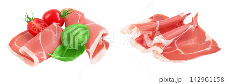 Italian prosciutto crudo or spanish jamon. Raw ham isolated on white background with full depth of field. 142961158