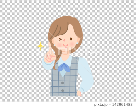 一位年輕女子微笑著指著前方的插圖 一位年輕女子微笑著指著前方的插圖 142961488